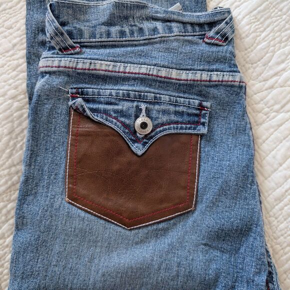 Vintage Y2K XOXO Low Rise Denim Full Leather Embroidered Straight Leg Size 16 - Picture 10 of 16